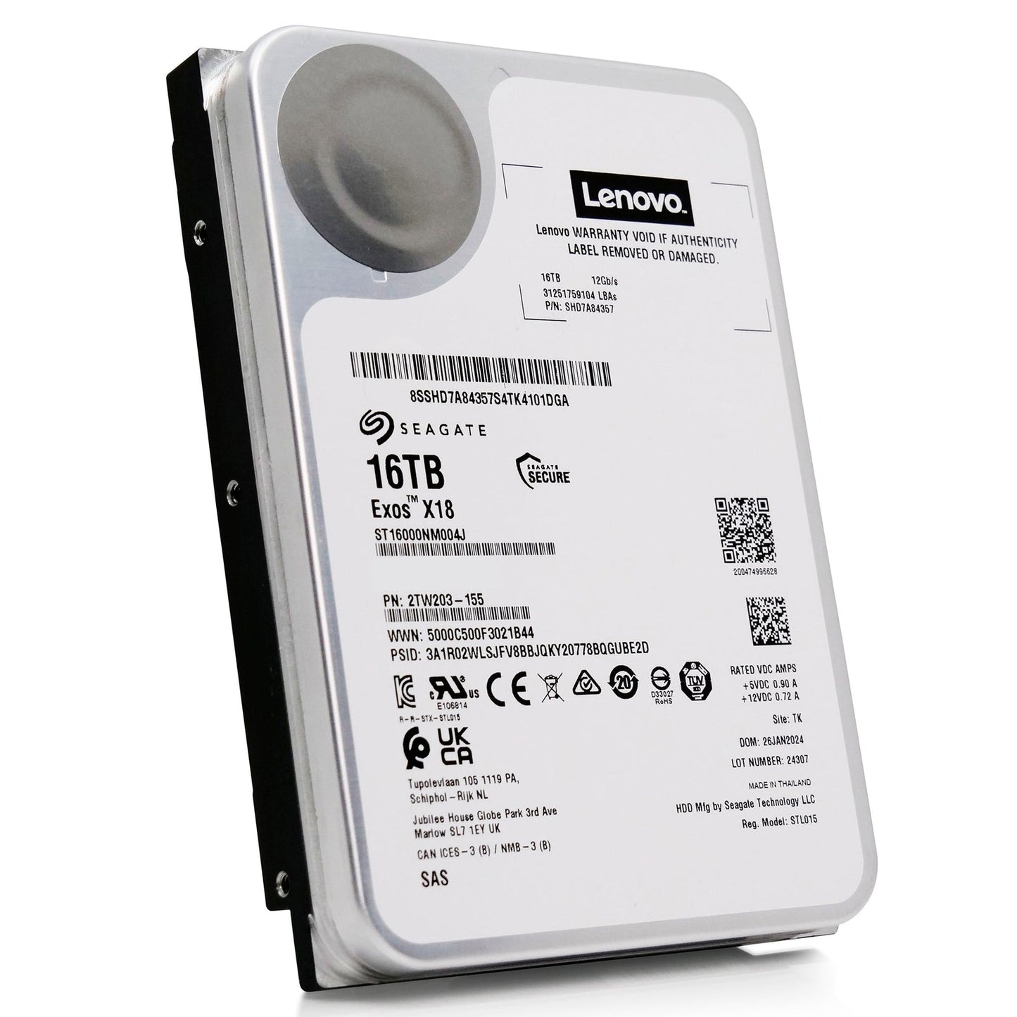 Seagate/Lenovo Exos X18 ST16000NM004J SHD7A84367 16TB 7.2K RPM SAS 12Gb/s 512e 3.5in Hard Drive