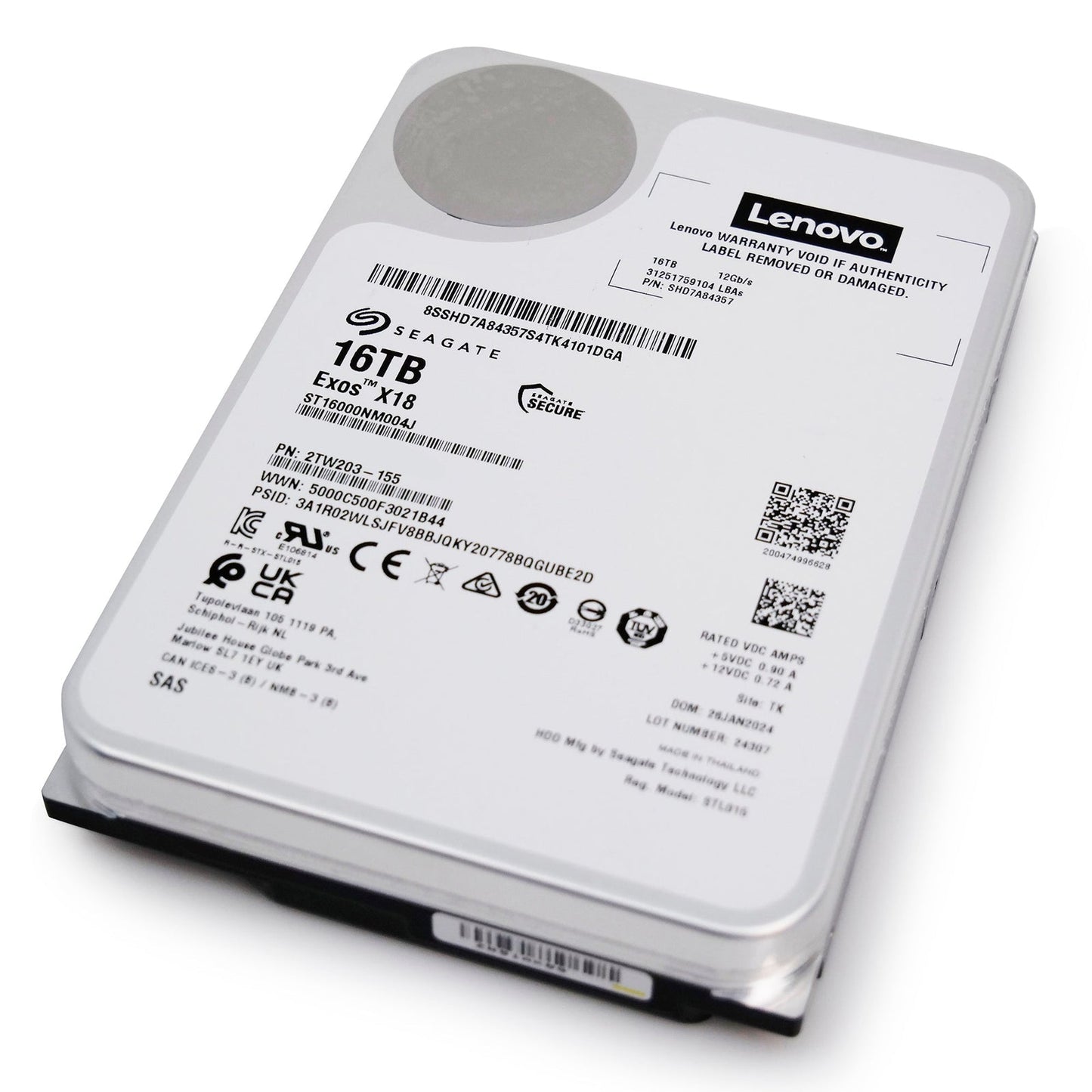 Seagate/Lenovo Exos X18 ST16000NM004J SHD7A84367 16TB 7.2K RPM SAS 12Gb/s 512e 3.5in Hard Drive