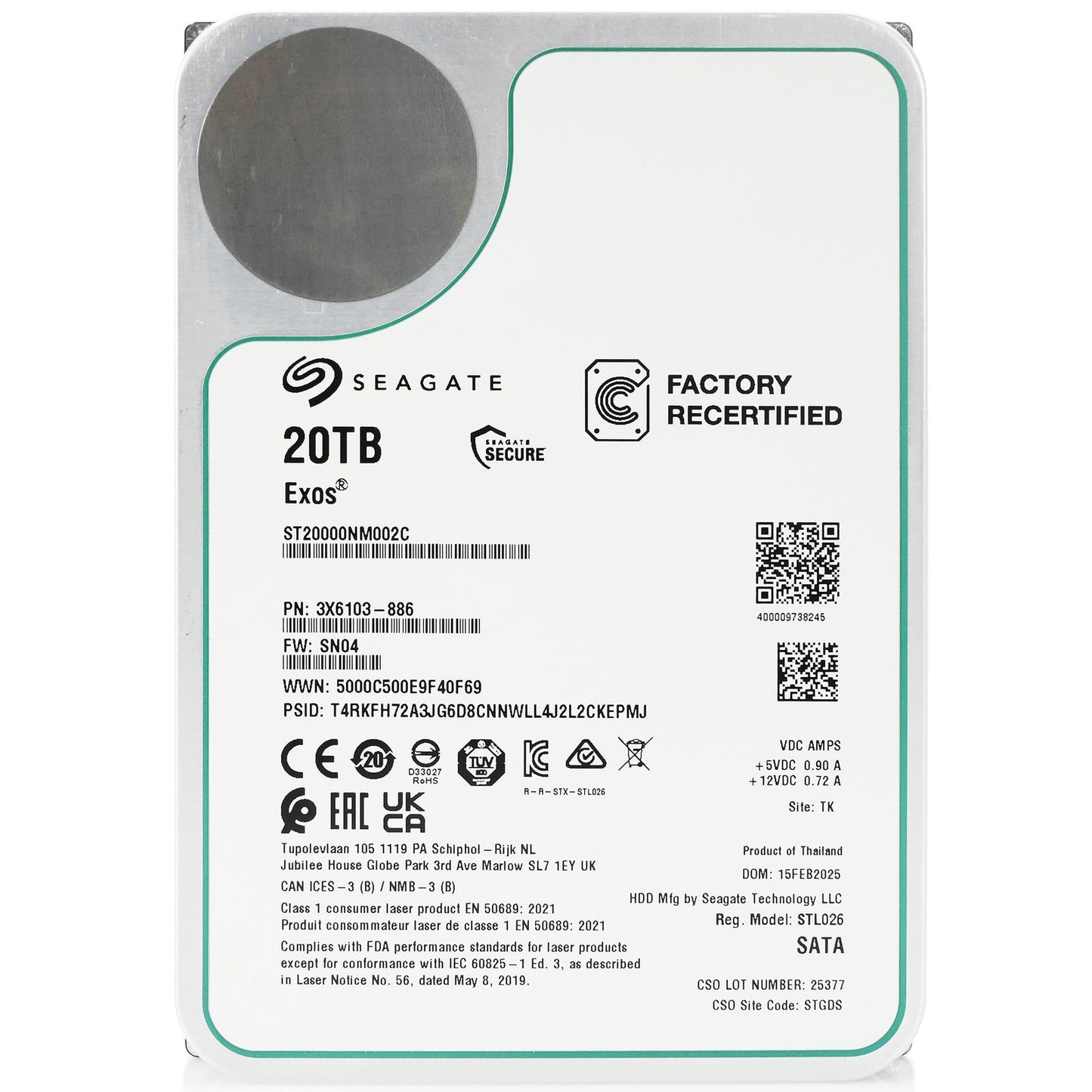 Seagate Exos ST20000NM002C 20TB 7.2K RPM SATA 6Gb/s 512e 3.5in Hard Drive