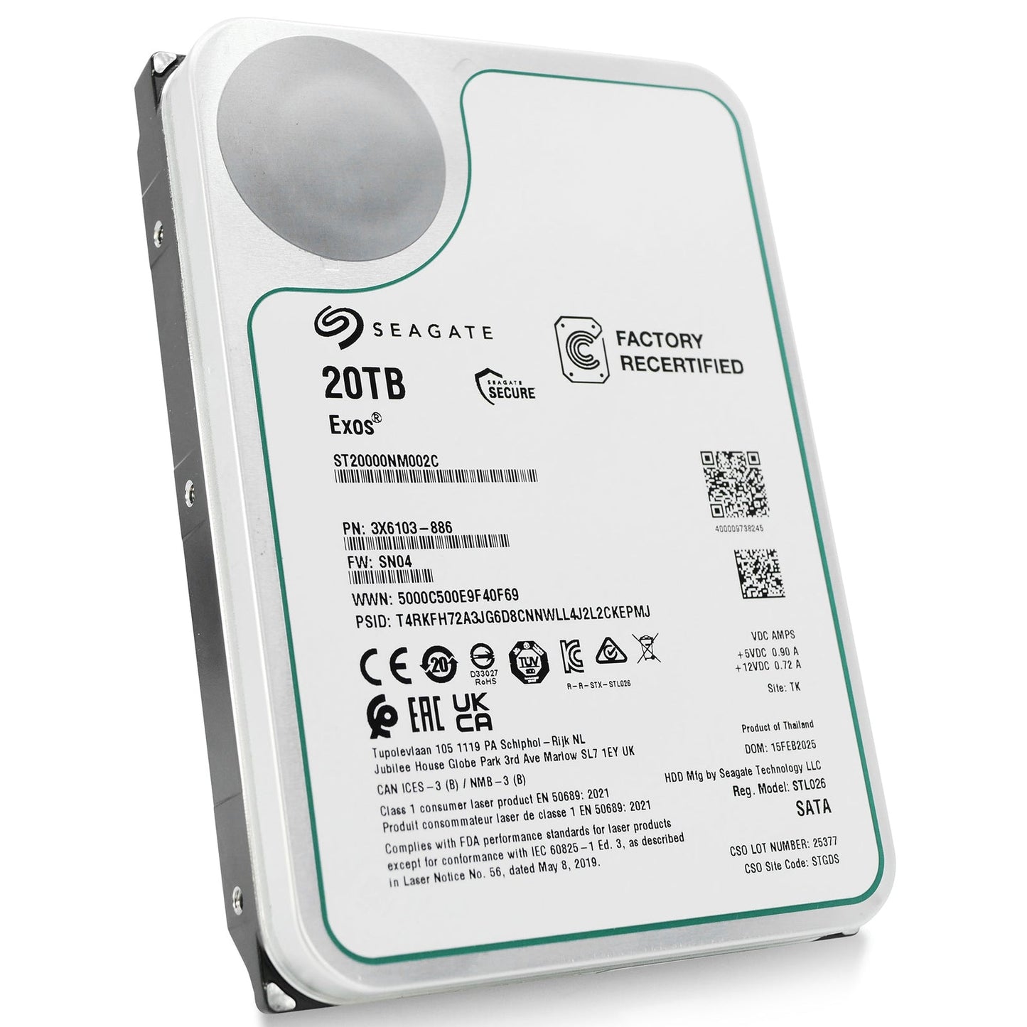 Seagate Exos ST20000NM002C 20TB 7.2K RPM SATA 6Gb/s 512e 3.5in Hard Drive