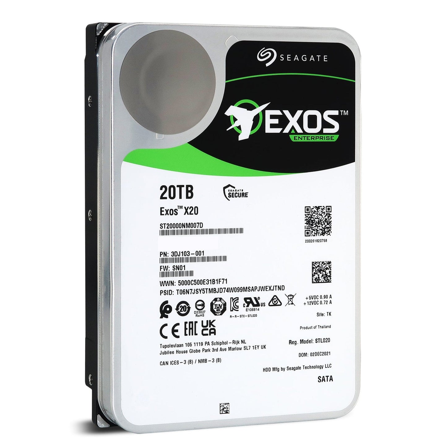 Seagate Exos X20 ST20000NM007D 20TB 7.2K RPM SATA 6Gb/s 3.5in Hard Drive