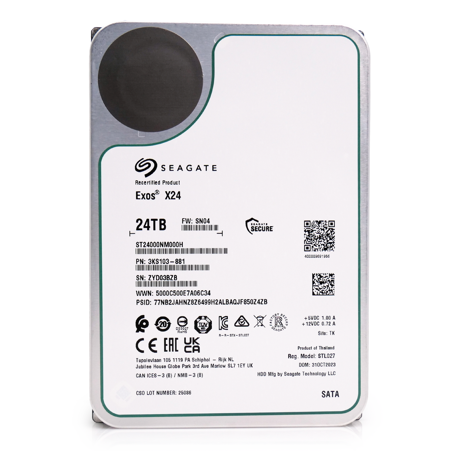 Seagate Exos ST24000NM000H 24TB 7.2K RPM SATA 6Gb/s 512e CMR 3.5in Hard Drive