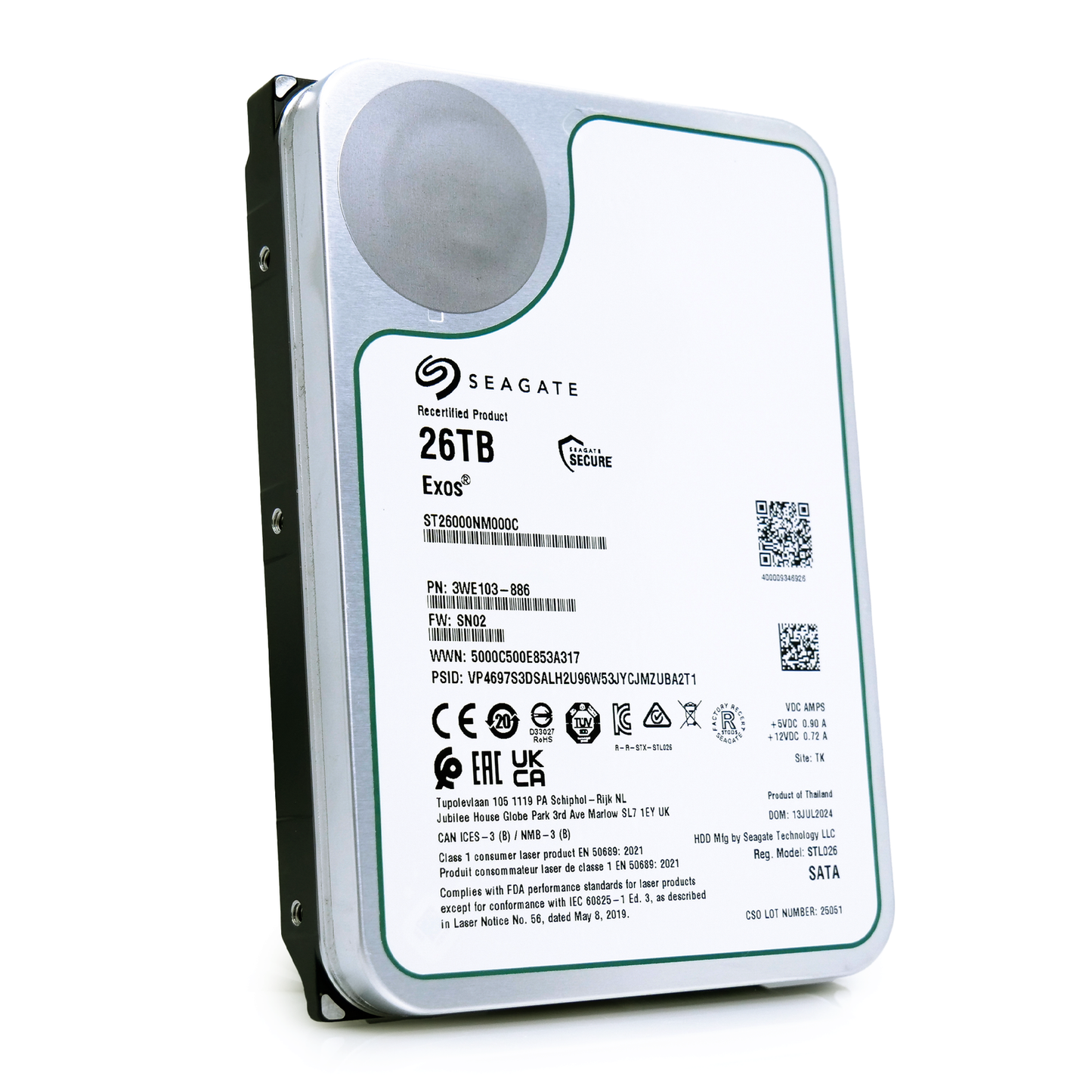 Seagate Exos ST26000NM000C 26TB 7.2K RPM SATA 6Gb/s 512e CMR 3.5in Hard Drive