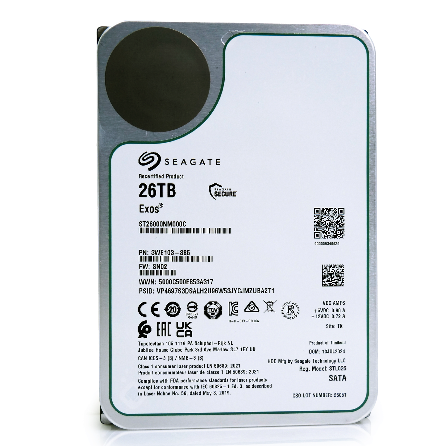 Seagate Exos ST26000NM000C 26TB 7.2K RPM SATA 6Gb/s 512e CMR 3.5in Hard Drive
