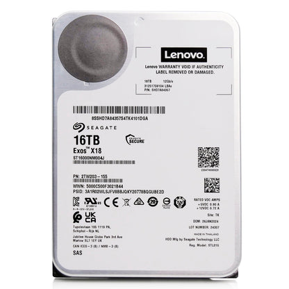 Seagate/Lenovo Exos X18 ST16000NM004J SHD7A84367 16TB 7.2K RPM SAS 12Gb/s 512e 3.5in Hard Drive