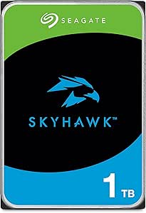 Seagate SkyHawk, 1 TB, Interne Harde Schijf, 3.5", SATA 6 GB/s, 256 MB Cache, voor DVR/NVR-bewakingscamerasysteem, voor Video-opslag, 3 jaar Interne Rescue Services (ST1000VX013)