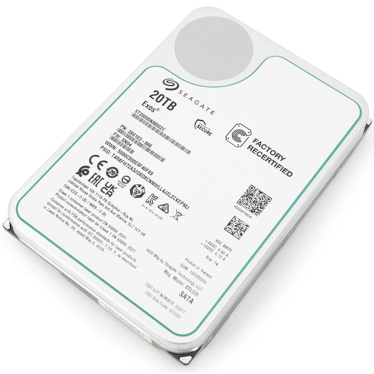 Seagate Exos ST20000NM002C 20TB 7.2K RPM SATA 6Gb/s 512e 3.5in Hard Drive