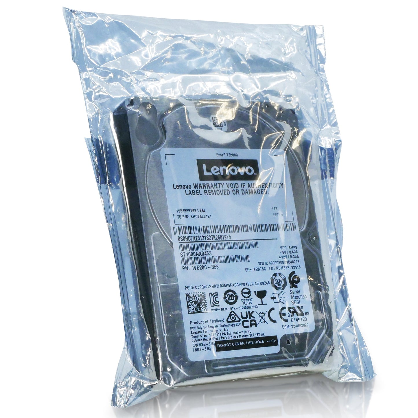 Seagate/Lenovo Exos 7E2000 ST1000NX0453 1TB 7.2K RPM SAS 12Gb/s 512n 2.5in Hard Drive