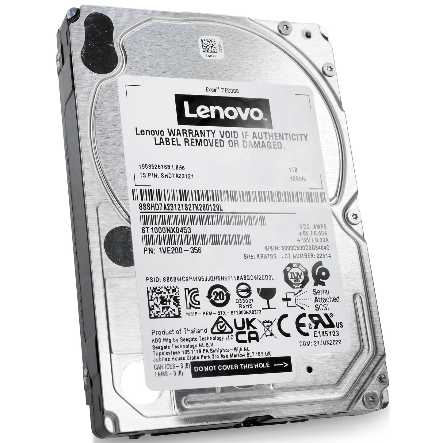 Seagate/Lenovo Exos 7E2000 ST1000NX0453 1TB 7.2K RPM SAS 12Gb/s 512n 2.5in Hard Drive