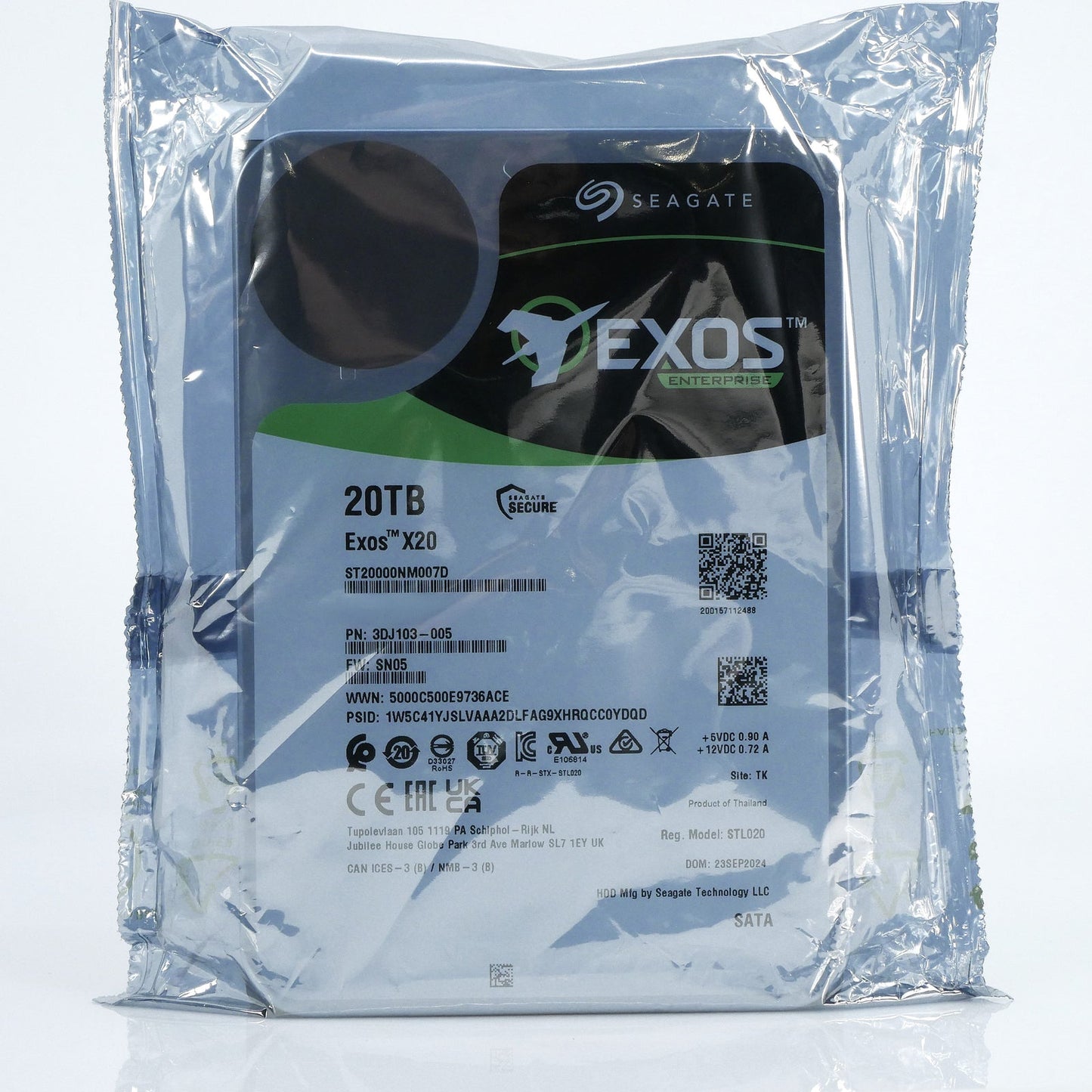 Seagate Exos X20 ST20000NM007D 20TB 7.2K RPM SATA 6Gb/s 3.5in Hard Drive