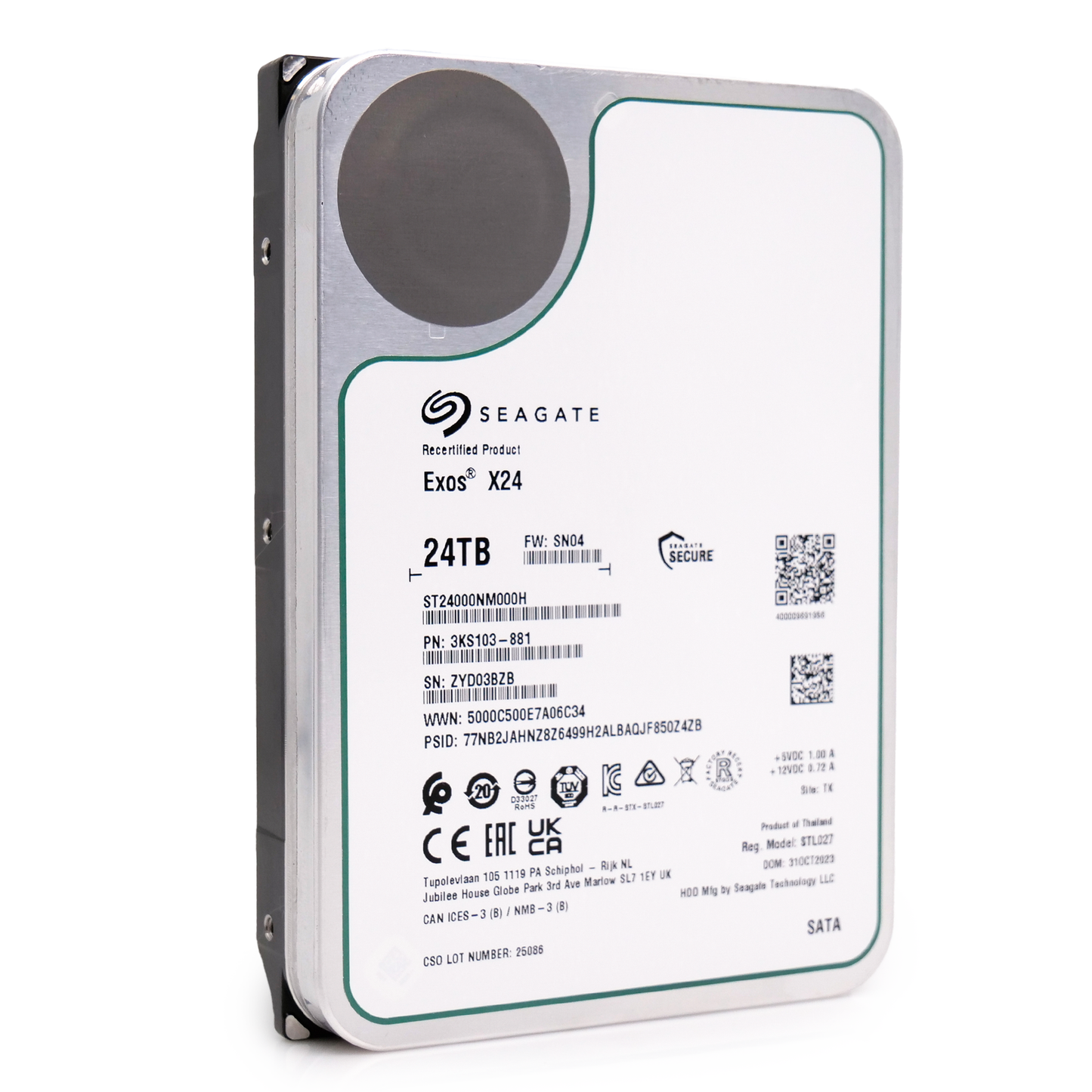 Seagate Exos ST24000NM000H 24TB 7.2K RPM SATA 6Gb/s 512e CMR 3.5in Hard Drive