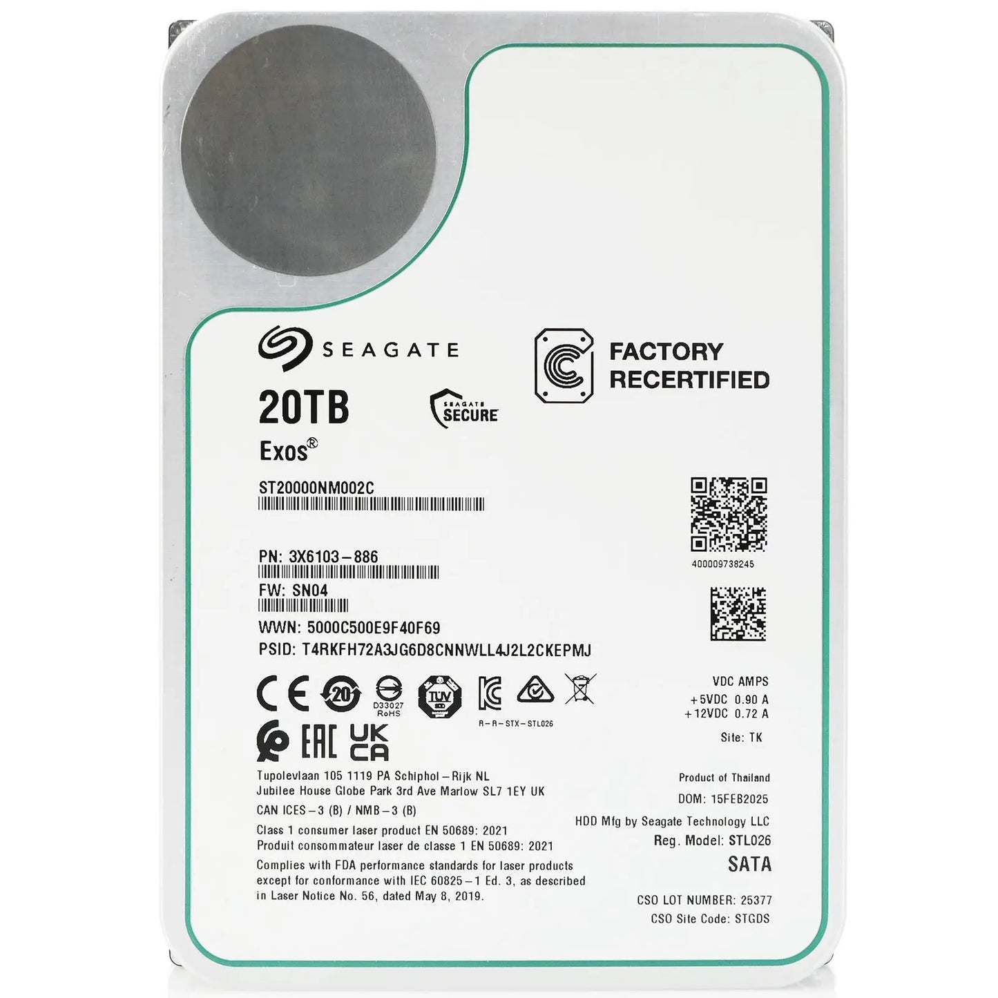 Seagate Exos ST20000NM002C 20TB 7.2K RPM SATA 6Gb/s 512e 3.5in Hard Drive Seagate
