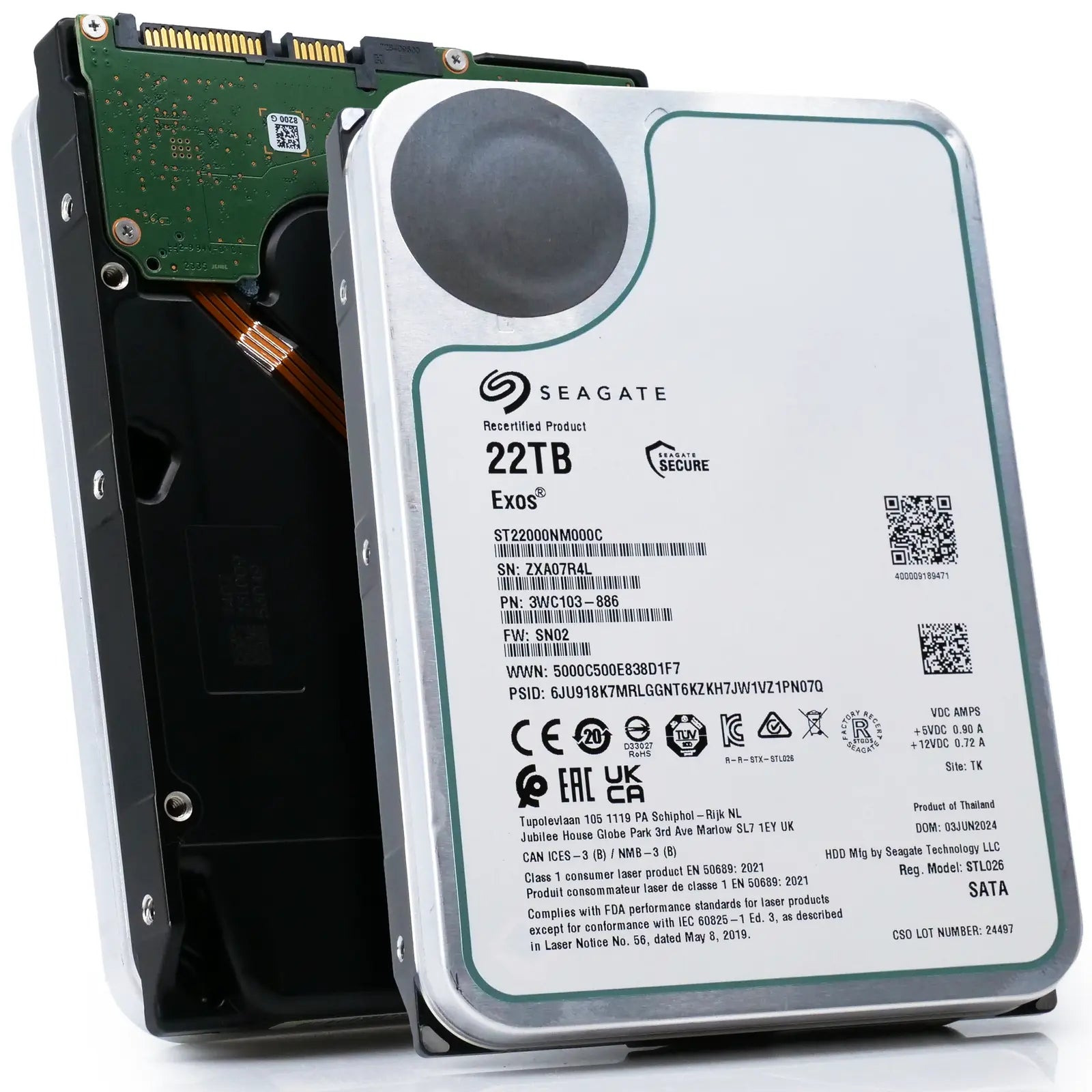 Seagate Exos ST22000NM000C 22TB 7.2K RPM SATA 6Gb/s 3.5in Harde schijf Seagate