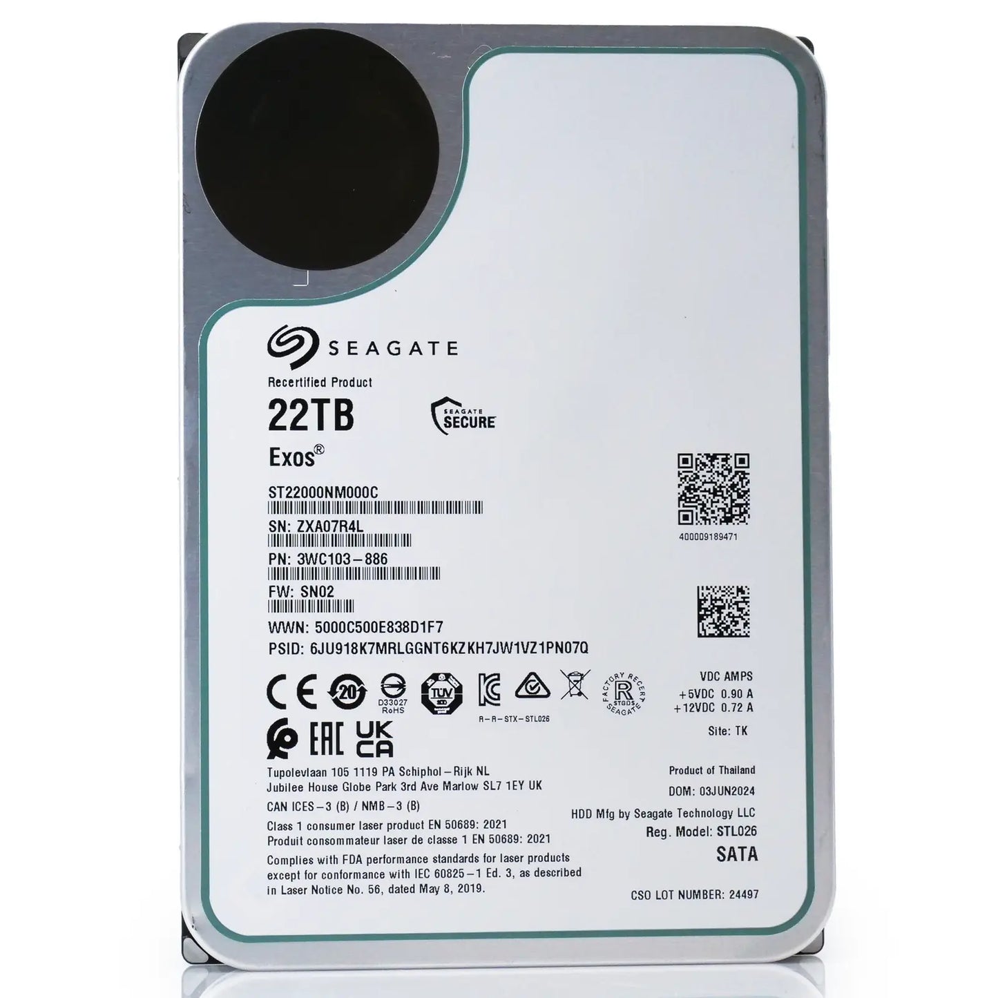 Seagate Exos ST22000NM000C 22TB 7.2K RPM SATA 6Gb/s 3.5in Harde schijf Seagate