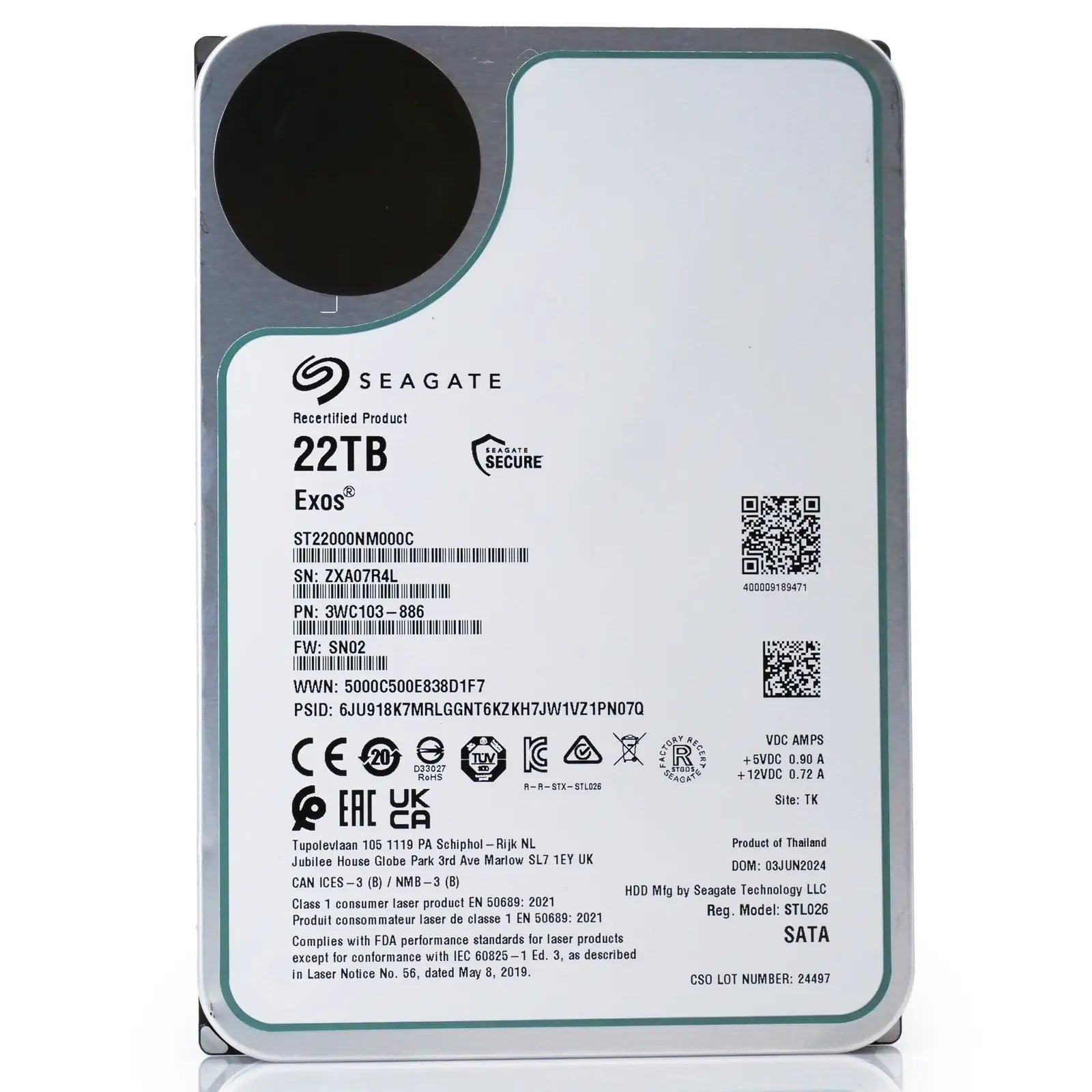 Seagate Exos ST22000NM000C 22TB 7.2K RPM SATA 6Gb/s 3.5in Harde schijf Seagate