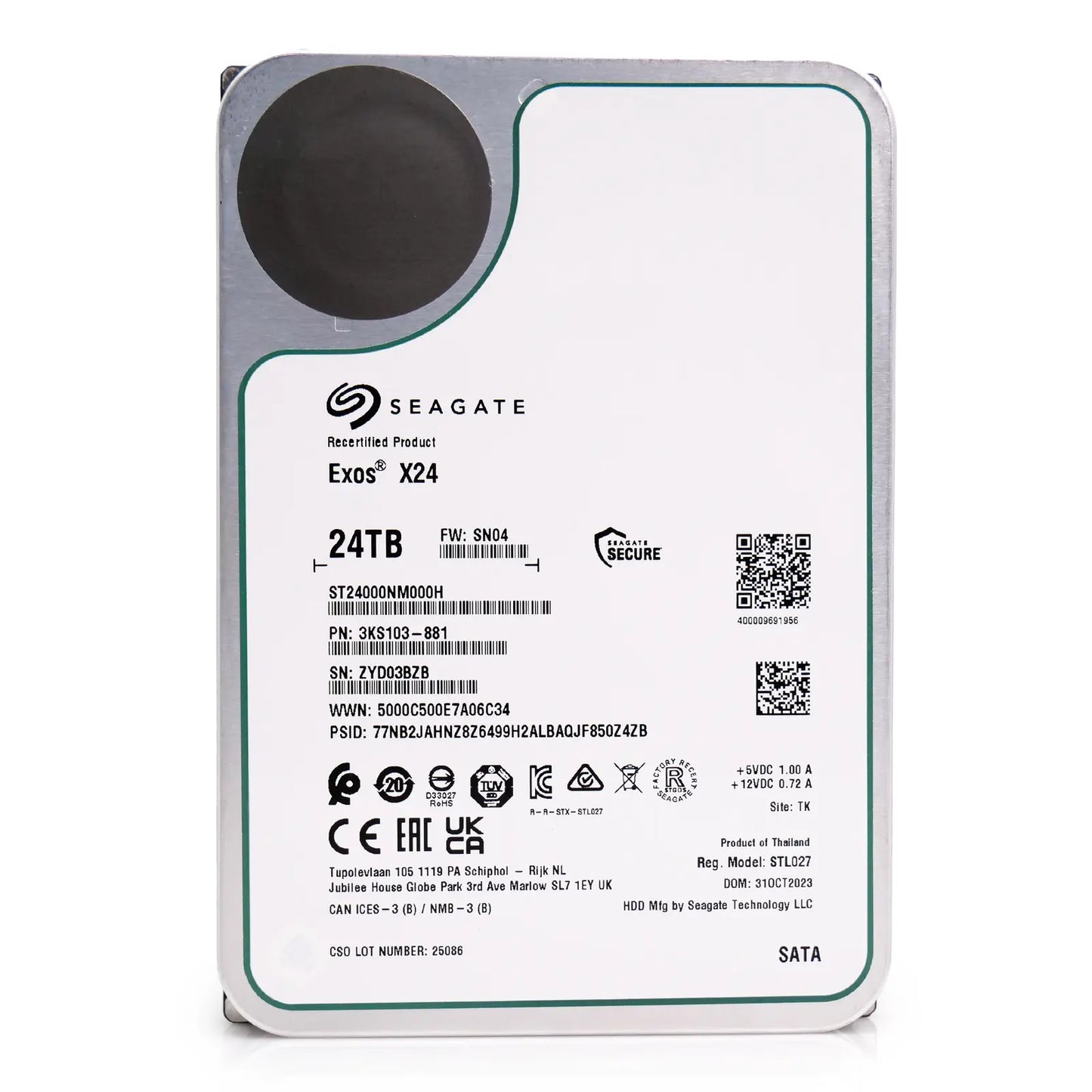 Seagate Exos ST24000NM000H 24TB 7.2K RPM SATA 6Gb/s 512e CMR 3.5in Harde schijf Seagate